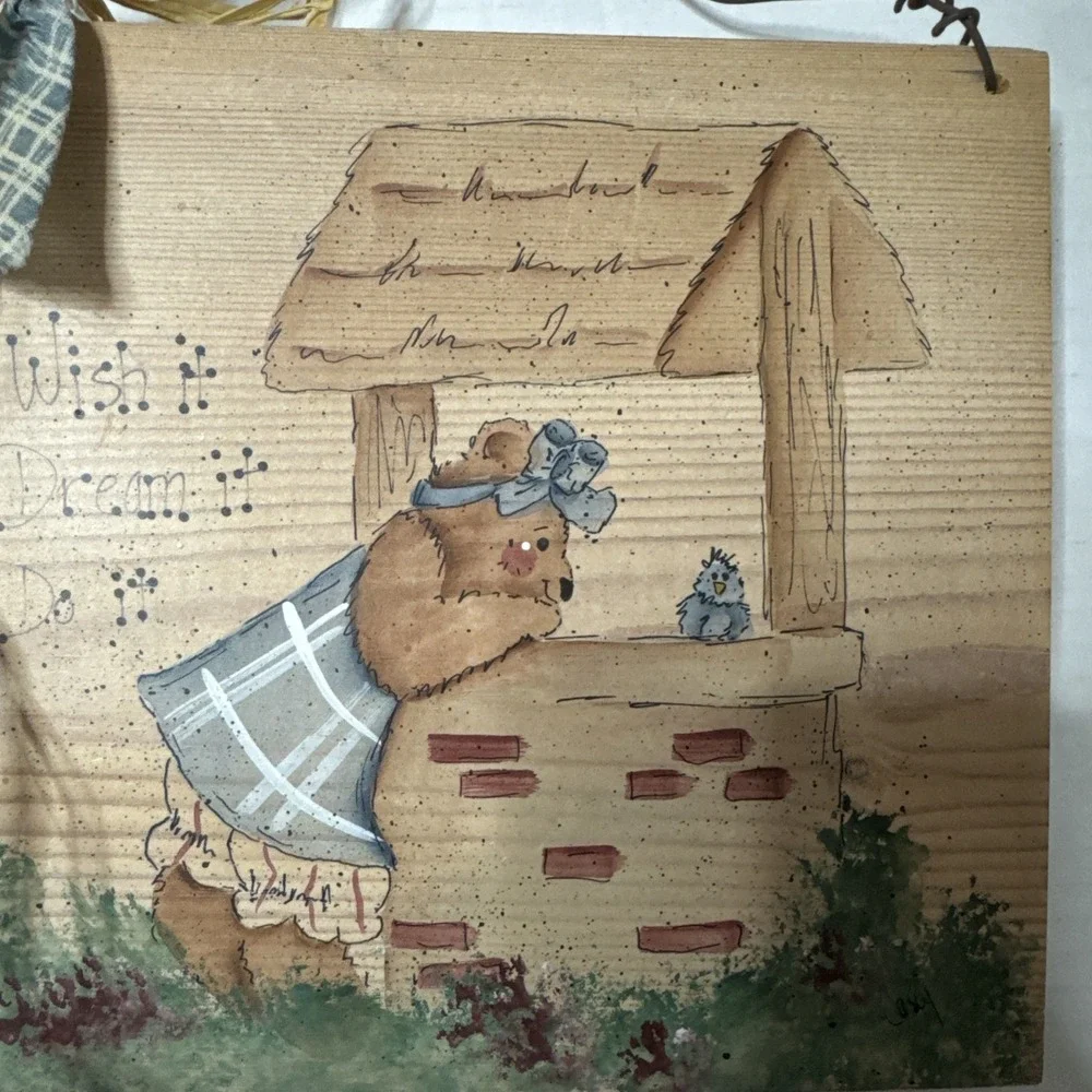 Vintage Handmade Painted Wood Wall Decor Bear 7